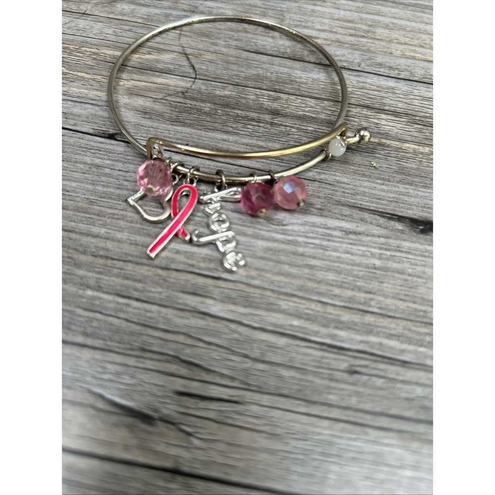 Breast Cancer Awareness Charm Bracelet‎ By Avon Lot Of 2 Gold And Silver Tone - Picture 7 of 10
